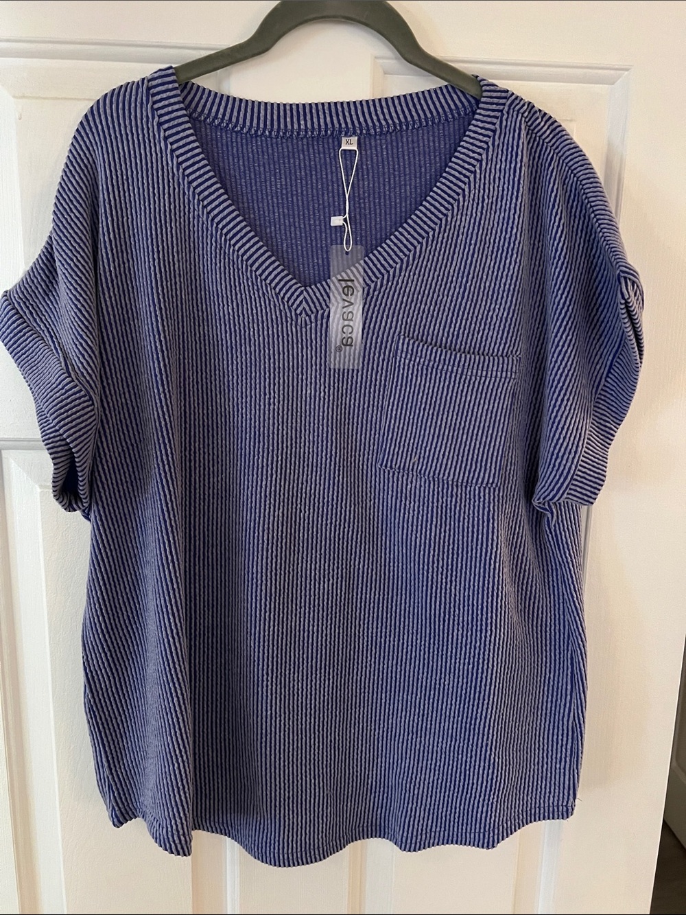 Caslon Blue and White Striped V-Neck Short Sleeve Tee